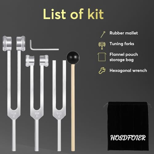 tuning forks for healing set 128hz 256hz 512hz tuning fork with reflex hammer for healingfrequency instrumentsound therapychakrayoga and meditation tools silvery stress relief gift