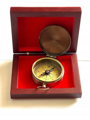 Brújula de latón personalizada con caja de regalo de madera miniatura 3
