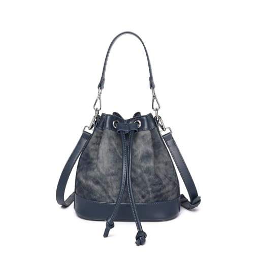 YONBEN Drawstring Bucket Bag PU Crossbody Bag for Women Denim