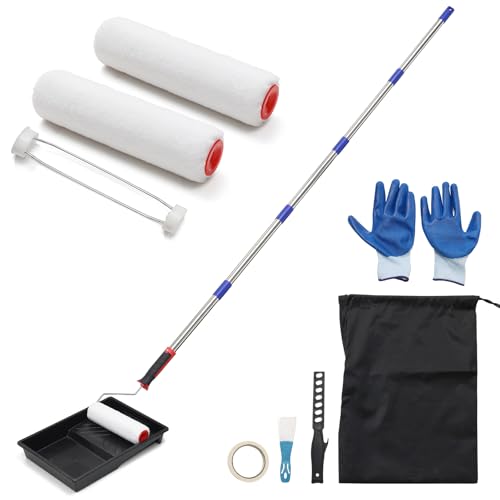 BeBecome Paint Roller Kit with Extension Pole, 13PCS House Paint Rollers Set with Tray, 9 Inch Roller Frame, Covers, 81 inch Wall Painting Kit for Interior Exterior DIY Painting