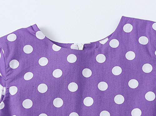 Girls 50S Vintage Polka Dot Purple Dress Summer Swing Casual Clothes 10-11 Years(3017-150) #TOP2