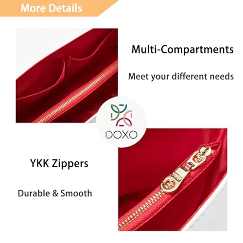Image of Doxo Purse Organizer Insert,Tote Bag Insert for LV Neverfull PM, C.oach City 30 and More, Ultra Lightweight Bag Organizer Insert with Zipper (Medium,White-red)