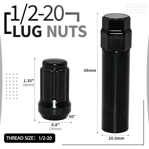 Image of 24 PCS 1 /2-20 Black Lug Nuts, 1.35 inch Tall Hex Trailer Lug Nuts, 60 Degree Conical Cone Seat with Socket Key, Wheel Lugnuts Compatible with Jeep Cherokee 1984-2001, Jeep Wrangler JK 1987-2018
