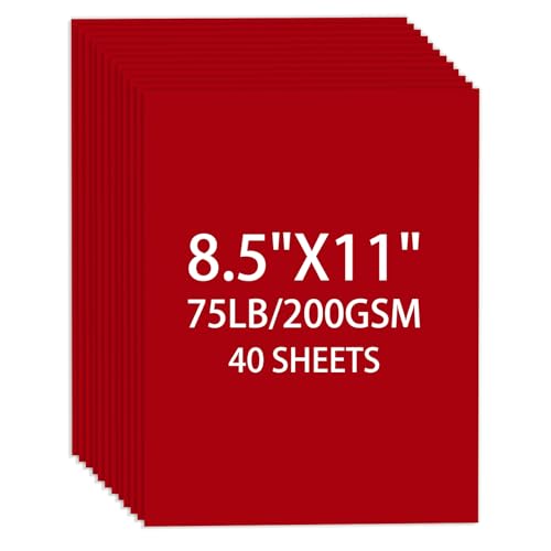 Cardstock 8.5 X 11 40 Sheets Christmas Red Card Stock 75lb/ 200gsm Copy Paper Cardstock Printer Paper for Art Drawing Invitations DIY Cards Craft Construction School & Office Supplie