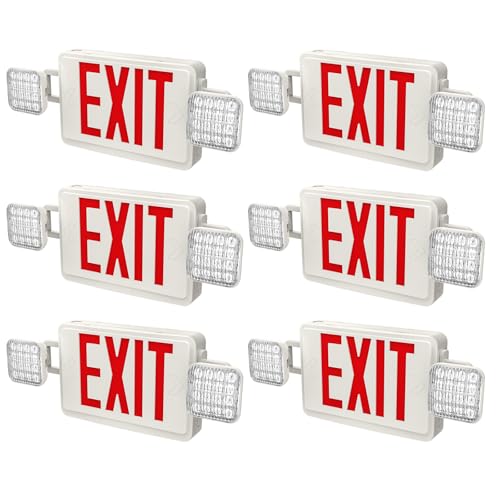 EXITLUX 6 Packs Red Exit Sign with Emergency Lights Combo