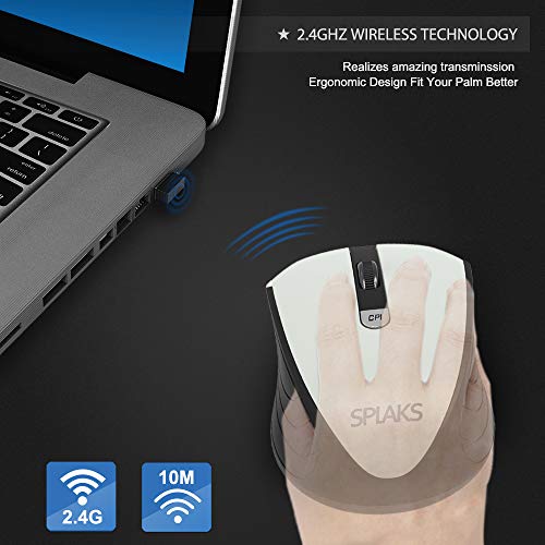 Splaks Wireless Optical Computer Mouse, 2.4Ghz Wireless Mice Portable Office Mouse, Left Or Right Hand Mouse 3 Adjustable Dpi, 4 Buttons With Nano Usb Receiver For Computer, Laptop, Macbook #TOP1