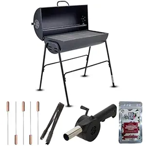 Amazon Brand - Umi Grill Beat Drum Charcoal BBQ Set for Home | Large Cooking Area, Easy Assembly, Warming Rack | Includes Skewers, Tong, Spices, & Cover (Black)