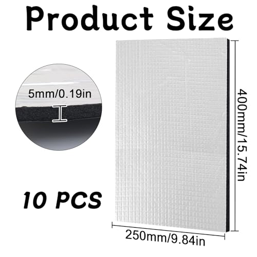 IIRC 10PCS 40x25cm Dämmmatte Auto, 5mm/10mm Universal Schallschutzmatte, Isoliermatte Selbstklebend, schalldämmend, Wasserdicht, Feuerfest, Feuchtigkeitsfest