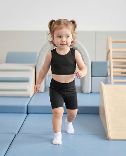 Image of Chichoo Girl's 2 Piece Athletic Outfits Workout Sets Sleeveless Crop Tank Tops and Bike Shorts Gymnastic Yoga Summer Kid 2-6Y
