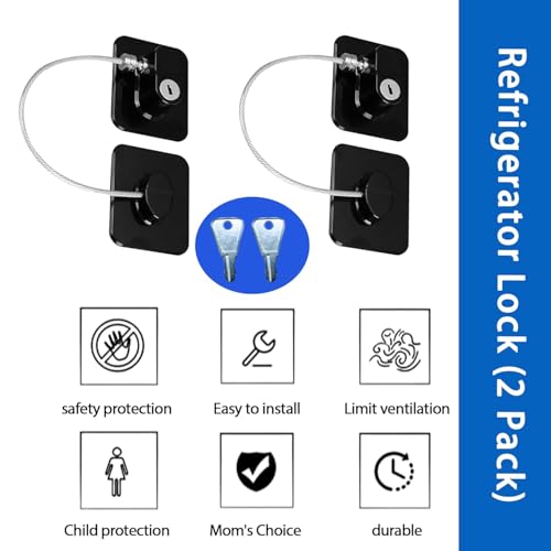 Image of Refrigerator Fridge Freezer Door Lock with Password, Child Proof Door Lock for Kitchen Refrigerator, Cabinets and Drawers, Closets, Windows (Pack of 2 Key Lock)
