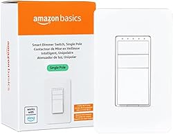 Amazon Basics Single Pole Smart Dimmer Switch, Neutral Wire Required, 2.4 Ghz WiFi, Works with Alexa, White, 2