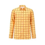 Eymitory Mens Cowboy Costume Shirt Adult Halloween Cosplay Cowboys Long Sleeves Plaid Button Down Shirt Yellow