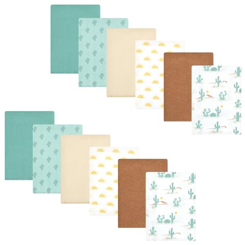 Image of Hudson Baby Unisex Baby Cotton Poly Flannel Burp Cloths Bundle, Desert Cactus, One Size