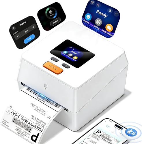 Image of Phomemo Thermal Label Printer with Touchable Screen, 4x6 Bluetooth Shipping Label Printer with Built-in Label Holder, D420D White Thermal Printers for Small Business, Compatible with USPS, Tiktok