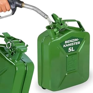 STREND PRO Benzinkanister 5l Metall | Robuster Kanister 5 liter für Benzin & Diesel | Kraftstoffkanister | Dieselkanister für Reserve | Kombikanister motorsäge | Grün mit UN-Zulassung | Benzintank