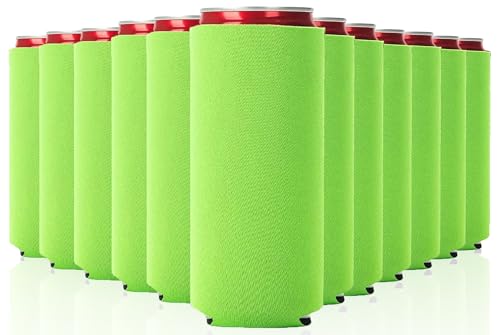 Image of Slim Can Cooler Sleeve 12 Pack - Blank Neoprene Insulated Can Coolers for 12 oz Skinny Beer & Soda Cans - Sublimation Ready Drink Sleeves for Heat Press, Custom Printing & Party Favors (Green)