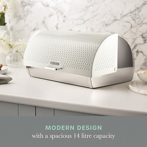 SWAN Elegance Bread Bin with Textured Gloss Finish, Roll Top Design and Ventilation for Longer Freshness, 14L, White - Cosy Home Interiors SWAN Elegance Bread Bin with Textured Gloss Finish, Roll Top Design and Ventilation for Longer Freshness, 14L, White - Image 4