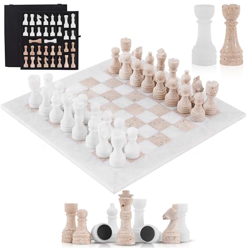 Marble 15-Inch Handmade Chess Set with Storage
