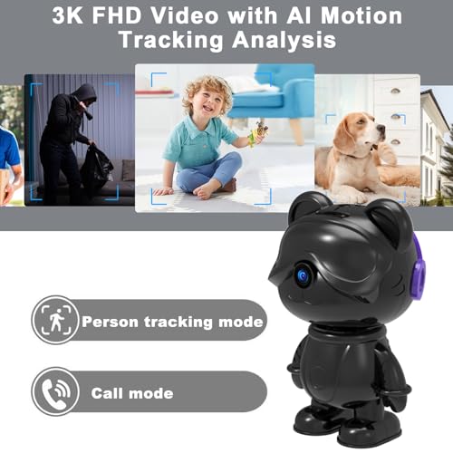 dzcctvipc 3K Smart Robot Security Camera - Wireless Nanny Cam & Pet Monitor with Phone App, 2.4G/5G WiFi, Pan-Tilt, Full HD Night Vision, 24/7 Recording, 2-Way Talk, Cute Bear Design - Image 4