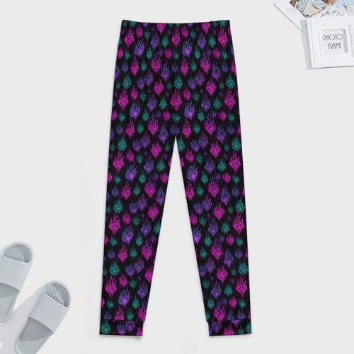 Glowing Neon Goth Flames Men's Pajama Bottoms Sleep Lounge Soft Comfy Pants Sleepwear4