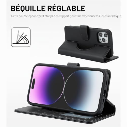 Protection housse en cuir iPhone 13 Pro Max pochette portefeuille Elteker noir - 4