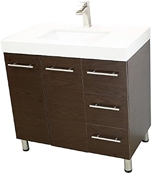 36" Freestanding Bathroom Vanity,Brown. White Integrated Countertop