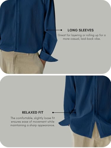 Image of GRECIILOOKS Men's Formal Button Down Shirt - Slim Fit Polycotton Shirt's for Men | Textured Full Sleeve| Business & Meeting Ready (Available in Plus Size)