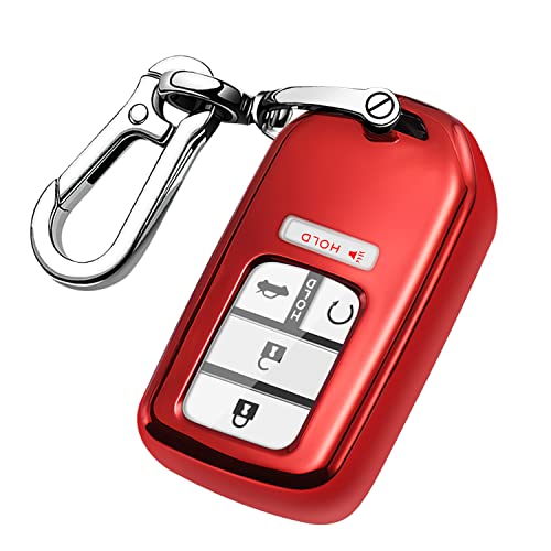 QBUC for Honda Key Fob Cover with Keychain,Soft TPU Full Cover Protection Key Fob Shell Compatible with Honda Accord Civic CRV HRV Pilot Odyssey Passport Smart Remote Key Fob Case (Red)