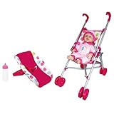 Lissi: 12' Baby Doll & Push-Carry Travel Set - Pink Elephant Onesie, Car Seat, Folding Umbrella Stroller, Feeding Bottle, Roleplay Toy, Kids 3+