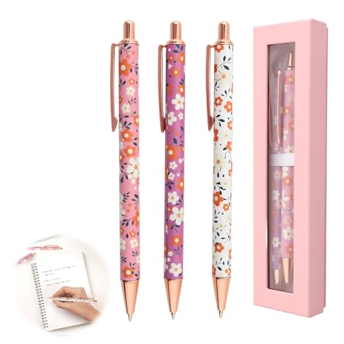 3 Pcs Floral Art Ballpoint Pens Fancy Flower Metal Pen Set w
