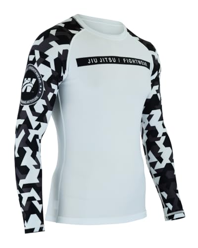 Men’s White Camo Long Sleeve Rash Guard – Compression MMA Shirt for BJJ, Grappling, Jiu-Jitsu, No-Gi Training & Kickboxing2