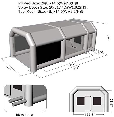 Spray Booth, LuckyWe Car Paint Inflatable Paint Booths 26x15x10FT with Two Blowers Filter Environmental Solutions Portable Large for Hobby Airbrush Painting Tent