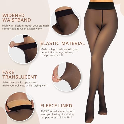 MANZI Women's Fleece Lined Faux Sheer Black Warm Tights Fake Translucent Winter High Waisted Thick Thermal Stockings3
