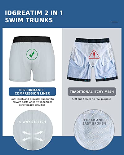 Idgreatim Mens Swim Trunks With Inner Compression Liner 7" Inseam Hawaii Tropical Swimming Shorts Quick Dry Bathing Suit Swimwear Men With Drawstring Xl Palm #TOP6