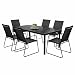 Mojawo 7tlg Outdoormöbel Set Gartenmöbel Gartengarnitur Glastisch Gartentisch 150x80cm + 6 Sessel Schwarz