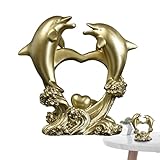 Estatua de delfín de resina, estatuilla de delfines,Estatua de animal marino doble de resina dorada | Exhibición de escritorio, decoración del hogar, decoraciones de animales marinos para dormitorio d