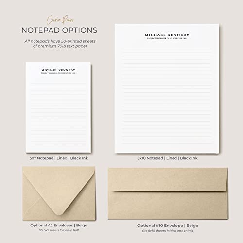 Traditional Personalized Notepads - Small Notepad 5X7 W/ 50 Printed Sheets – Professional Personalized Stationery – Simple & Classy Desk Supplies – Customizable Up To 8X10”- Simplicity Notepad #TOP1