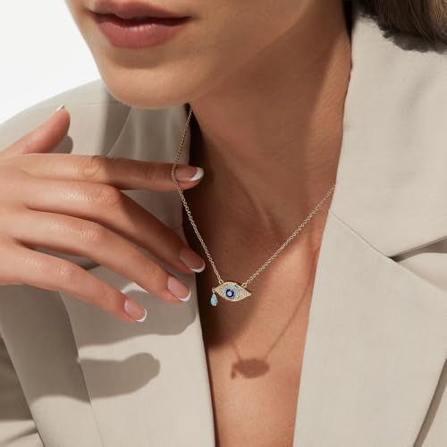 Cicy Bell Evil Eye Necklace for Women 18k Gold Plated Pendant Necklace Cubic Zirconia Turquoise Dainty Trend Jewelry Gift, 16.1" + 1.9" Extender3