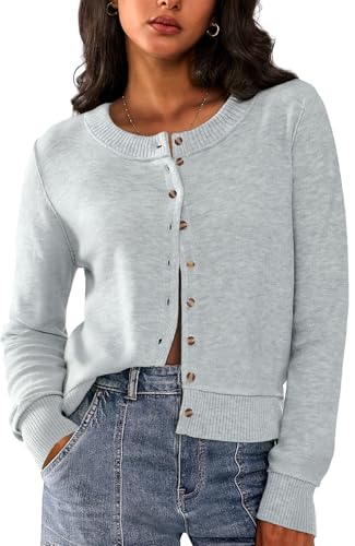 Sweetmoon Cropped Cardigan Sweaters for Women Button Up Sweater, Knit Wool Sweater Women Lightweight Cardigan Fall Sweaters