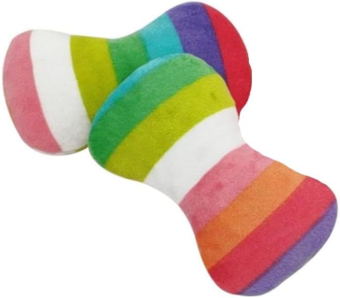2 Pcs Colourful Dog Plush Vocal Toy Rainbow Bone-Shape Chewing Toy Pet Supplies for Pet Playing Use Adorable