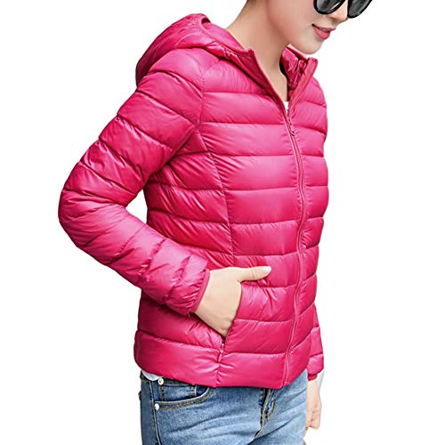 YOUCAI Damen Daunenjacken Übergangsjacke Outdoor Leichte Steppjacke mit Kapuze Herbst Winter Hoodie Ultraleicht Winddicht Jacke,Rose,S Cover