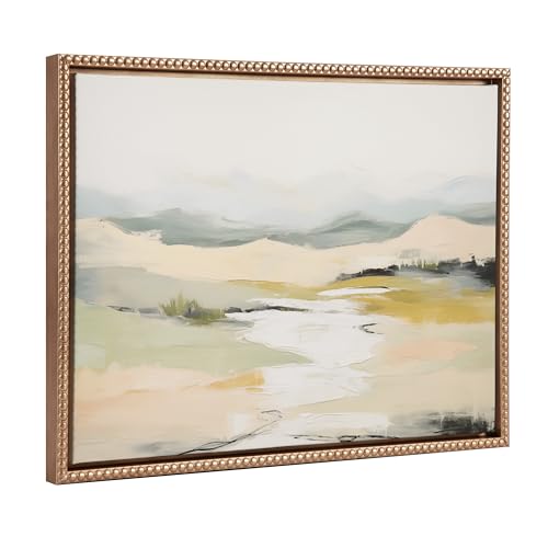 Kate and Laurel Sylvie Beaded Tranquil Landscape Vintage Framed Canvas Wall Art by Amy Lighthall, 18x24 Gold, Abstract Nature Painting Art for Wal by Kate and Laurel - Used condition - US$25.12