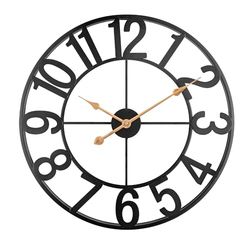 14 Inch Outdoor Clock for Patio Large Poolside Wall Clock Vintage European Industrial Skeleton Metal Clock Silent Non-Ticking Battery Operated Outdoor Clock for Garden Backyard Porch or Fence