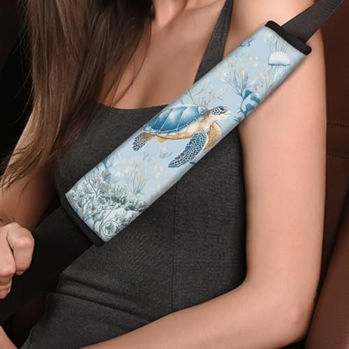 Image of AFPANQZ Seat Belt Cover Pads Kit 2 Packs Comfortable Driving Shoulder Protectors Sea Turtle Print Car Safety Seatbelt Pads Soft Comfort Cushion Car Seats Accessories Backpack Strap Pad