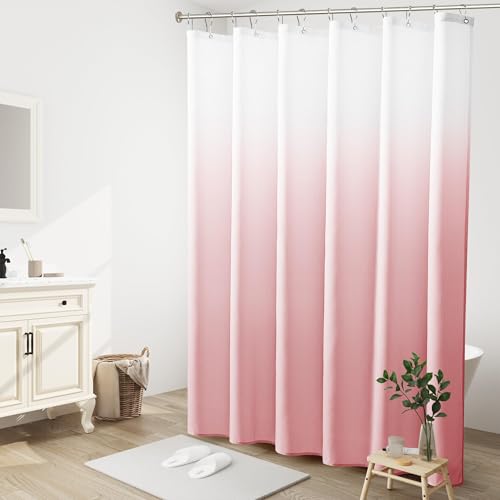 EIWAXU Cortinas de ducha de color rosa degradado para baño, moderna mampara de ducha para bañera, cortinas de baño de tela impermeables con ganchos 85 x 200 cm (ancho x alto)