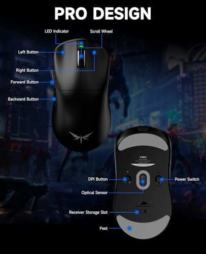 Image of VGN Dragonfly F1 MOBA Wireless Gaming Mouse, 55g Ultralight, PAW3395 26K DPI Optical Sensor, Optimized Tactile Click Feel, Anti-Slip Silver Coating Grip, 4000Hz Polling Supported, Esports Mouse, Black