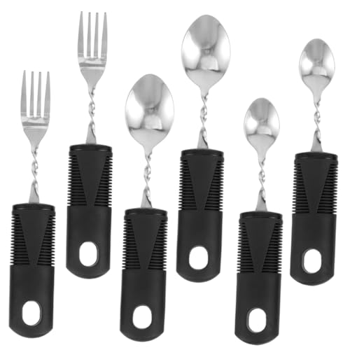 PRETYZOOM 2Sets Elderly Adaptive Utensils Portable Shaking Spoons Forks Ergonomic Non Slip Handles for Disabled Adults Lightweight and Easy to Use Dining Tools
