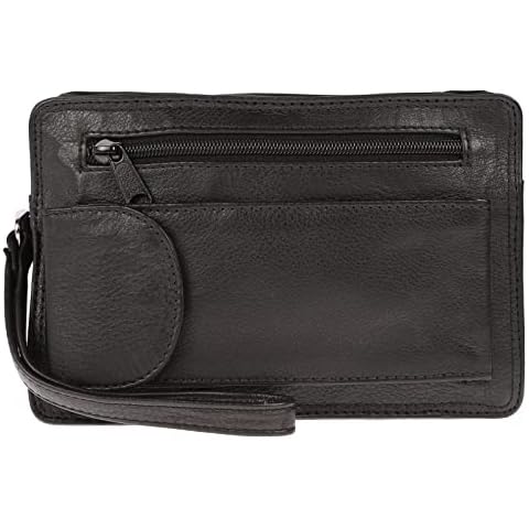 Christian Wippermann Herren echt Leder Handgelenktasche Herrenhandtasche Dokumententasche Tasche Doppelkammer Cover