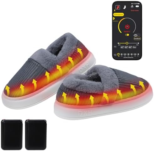 Heated Slippers, Rechargeable Electric Foot Warmer for Men Women with App Control, Heated House Shoes Heating Shoes with 3 Temperature Settings for Winter Home (Men 8.5-9.5 / Women 10-11)