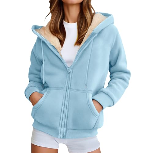 GAHIEDIM Sherpa Jacket Women Fleece Jacket Women Full Zip Up Sherpa Lined Hoodie Fall Winter Fuzzy Coat With Pockets Light Blue Large - image 2